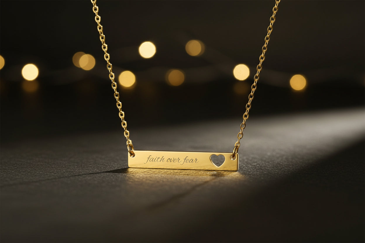 Faith Over Fear Cutout Cross Bar Necklace