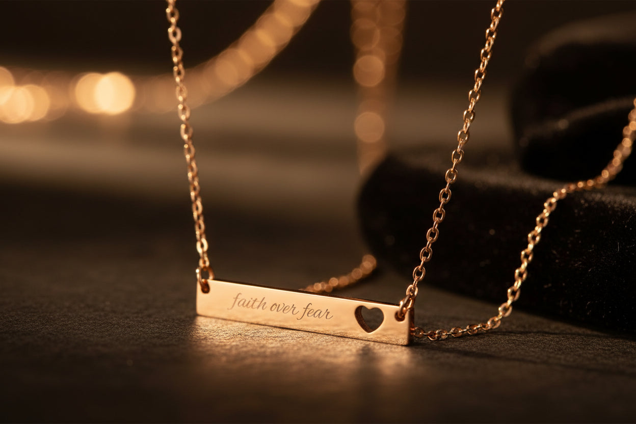 Faith Over Fear Cutout Cross Bar Necklace