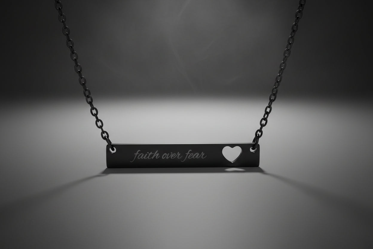 Faith Over Fear Cutout Cross Bar Necklace