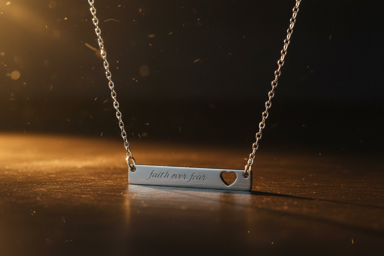 Faith Over Fear Cutout Cross Bar Necklace